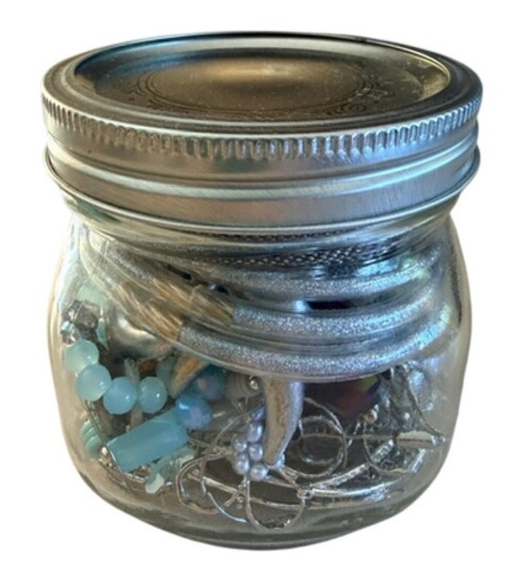 Into the Blue Mystery Jewelry Jar Mixed Costume Jewelry Lot Ball Jar